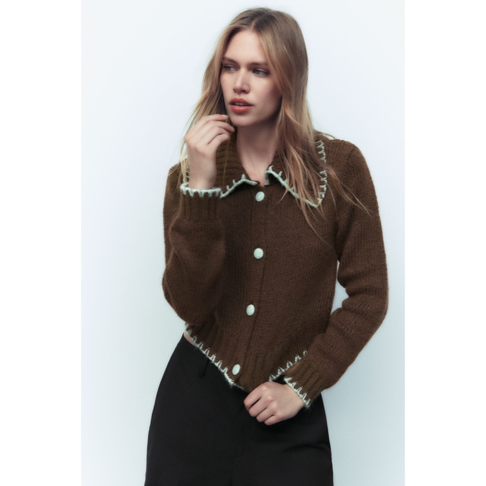 Zara | Knit Cardigan Contrast Stitching